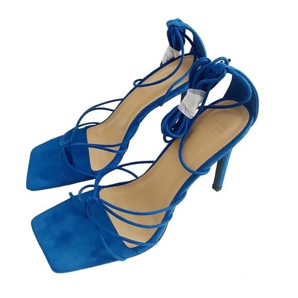 NWB Just Fab Scarlett Gladiator Heeled Sandal Turkish Sea Blue Size 8.5 - Picture 5 of 11